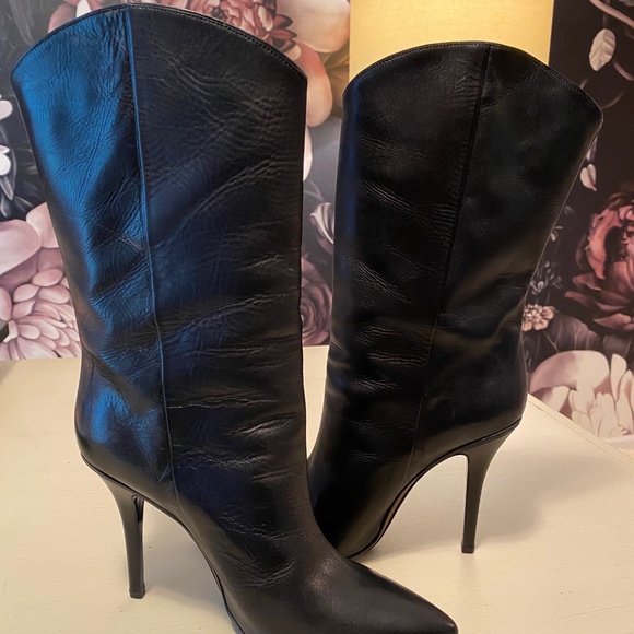 Lucchese Black Leather Half Calf Stiletto Boots - Picture 8 of 9